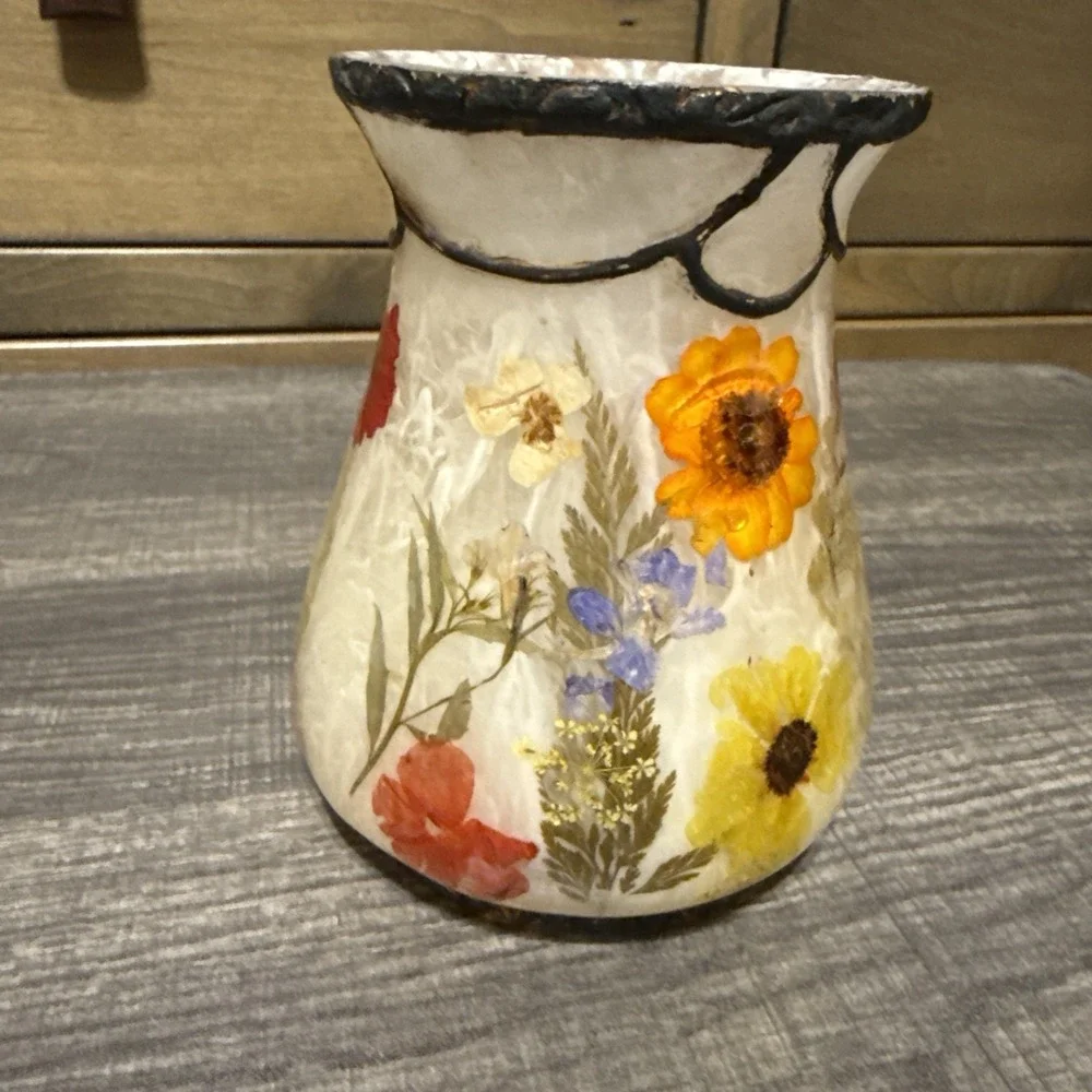 Vintage India Ink Fresh Fields Acrylic Lucite Tumbler Pressed Flowers 5